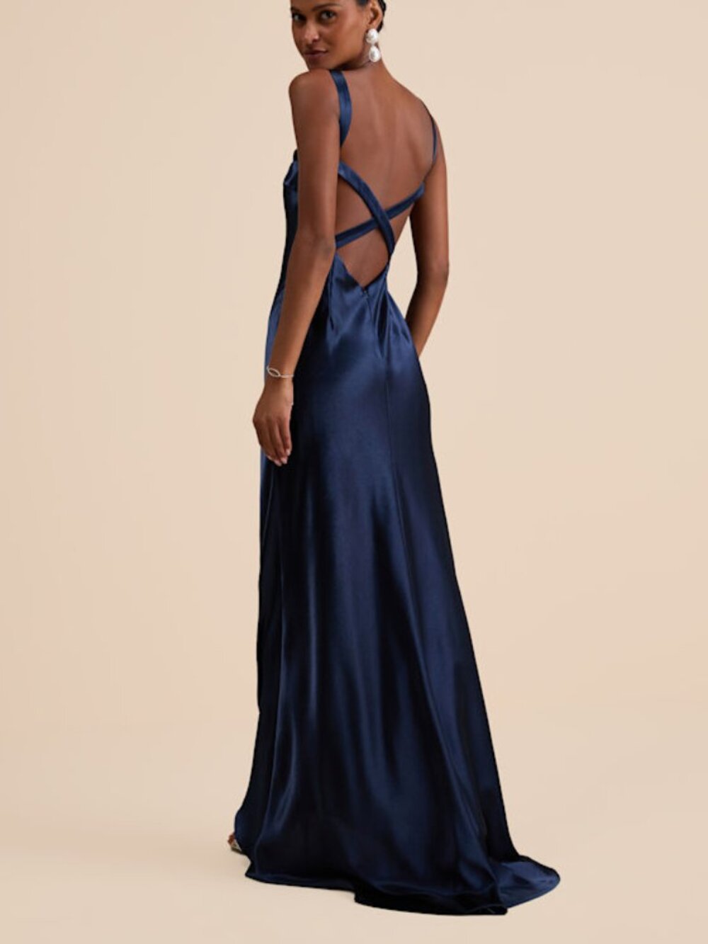 Lulus Perfectly Classy Navy Satin Strappy Maxi Dress Blue - Size M
